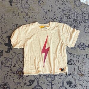 Aviator Nation Cream Tee with Red Lightning Bolt